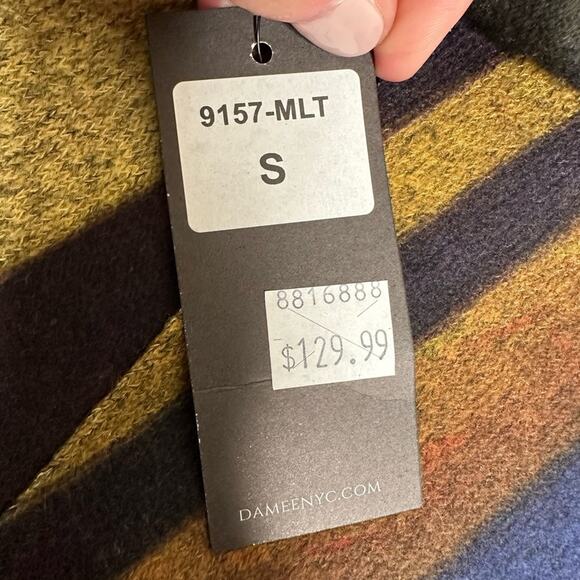 DAMEE Color Block Asymmetrical Mock Neck Graphic Tunic 3/4 Sleeve - Picture 6 of 8